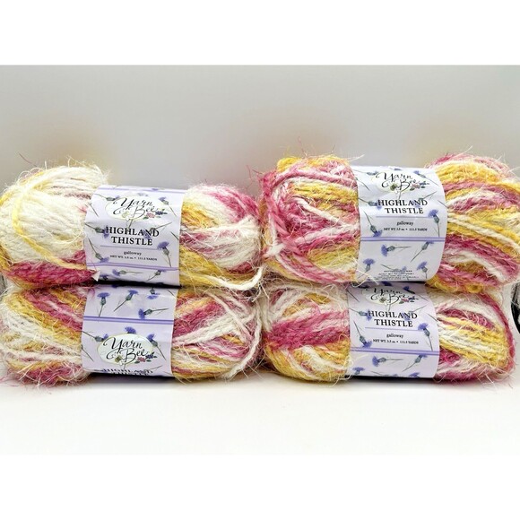 Yarn Bee Highland Thistle Lot Of 4 Galloway - 111.5 Yrds 3.5 oz Each Pink Yellow - Picture 1 of 8